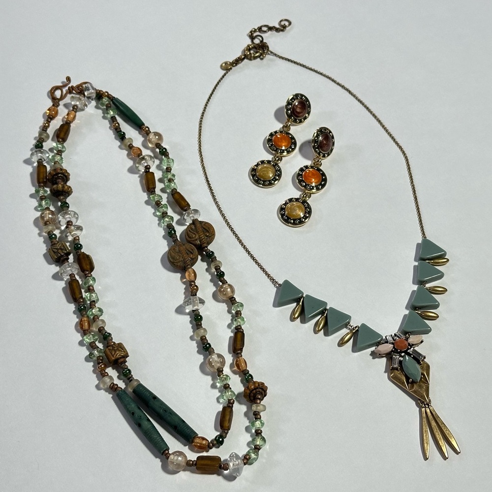 J Crew Beaded Boho Fairycore Necklace Enamel Post Earring Lot Cottagecore Nature